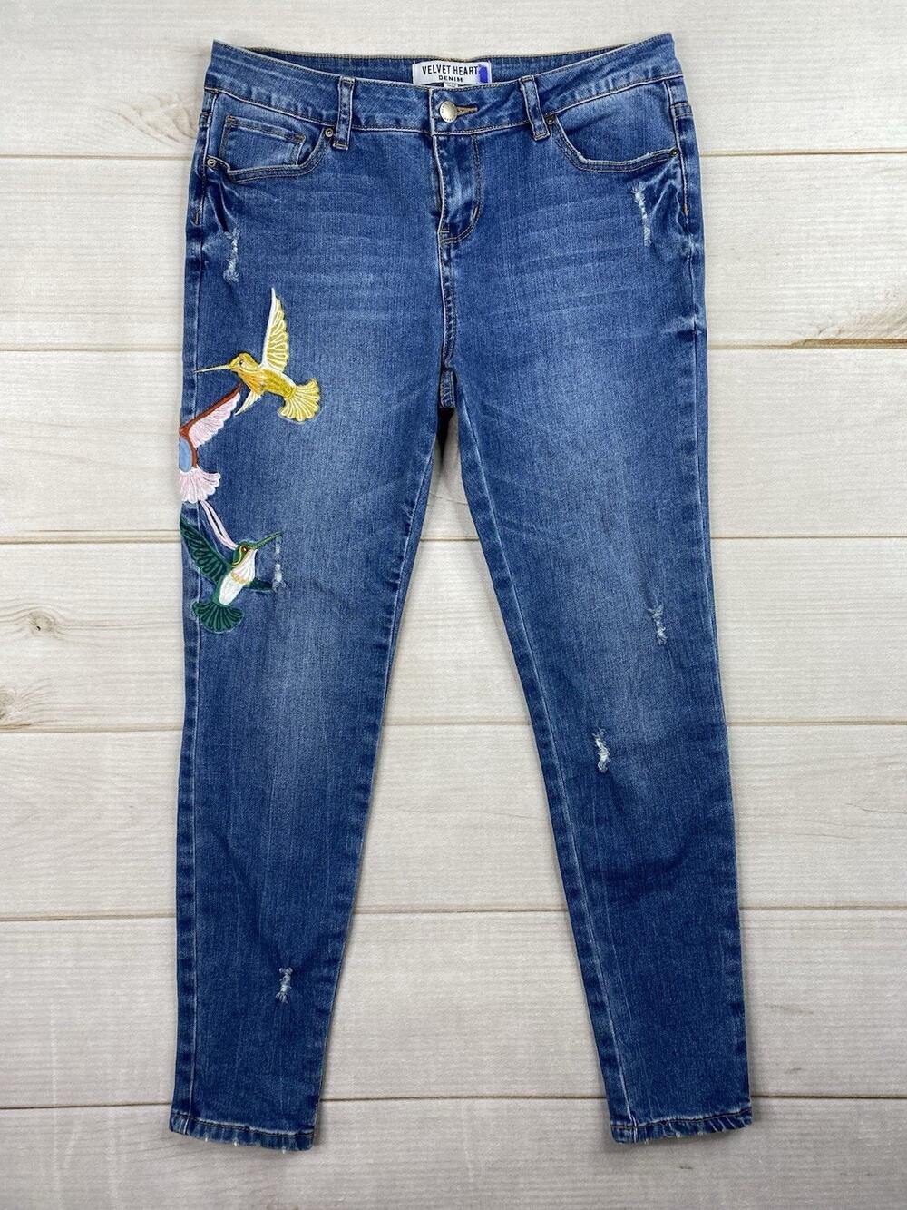 Velvet Heart Jeans Womens 28 Sadie Mid Rise Super Skinny Embroidered Butterfly